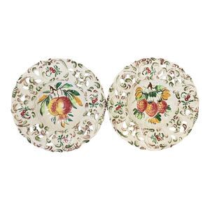 Set of 2 - 10" Hand Painted Plates with cut work on rim - Made in Italy